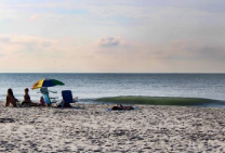 Bachelorette beach day setup on Folly Beach